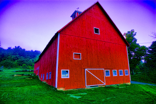Digitally enhanced red barn, Stowe Vermont, USA