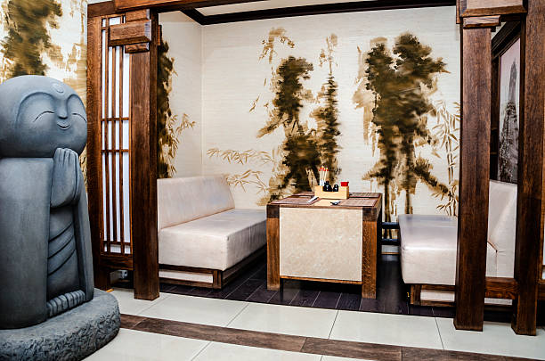 interno del ristorante giapponese - bamboo shoot bamboo indoors plant foto e immagini stock