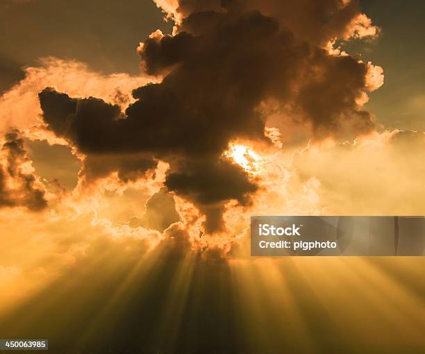 Rays Of Light Shining Through Dark Clouds City Bangkok Thailand Stock Photo - Download Image Now