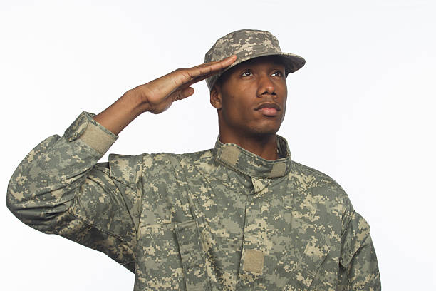 istock African American soldier saluting, horizontal 450067449