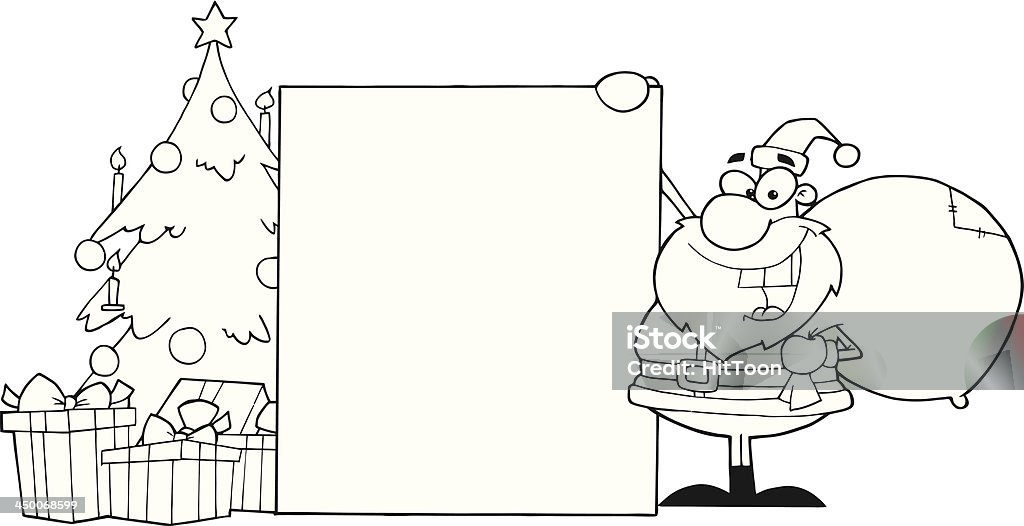 Black and White Santa Claus Presenting A Blank Sign Similar Illustrations: Bag stock vector