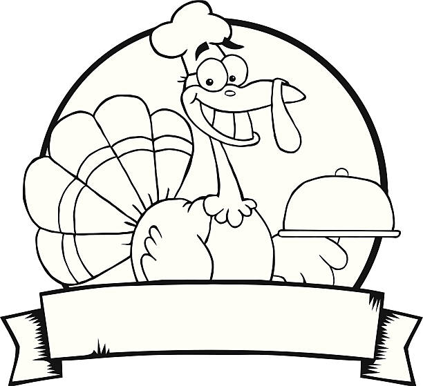 Black and White Turkey Chef Serving Platter Over A Circle Similar Illustrations: silver platter stock illustrations