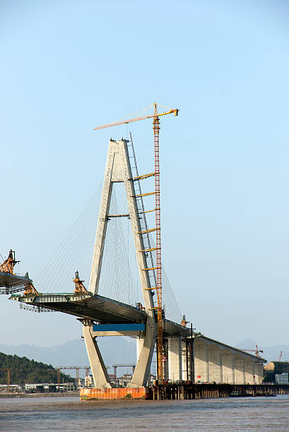 Sea bridge construction stock photo