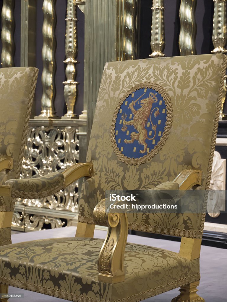 Royal seat as used during inauguration of new king One of the Royal thrones as used by the new King and Queen of the Netherlands during the inauguration of King Willem-Alexander on April 30, 2013 Netherlands Stock Photo