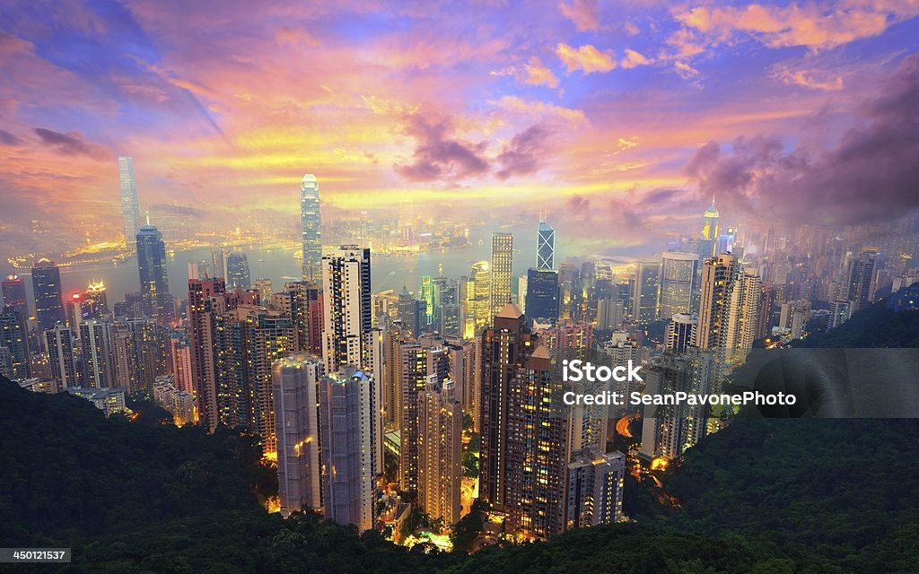 Hong Kong from Victoria Peak Famed skyline of Hong Kong from Victoria Peak Aerial View Stock Photo