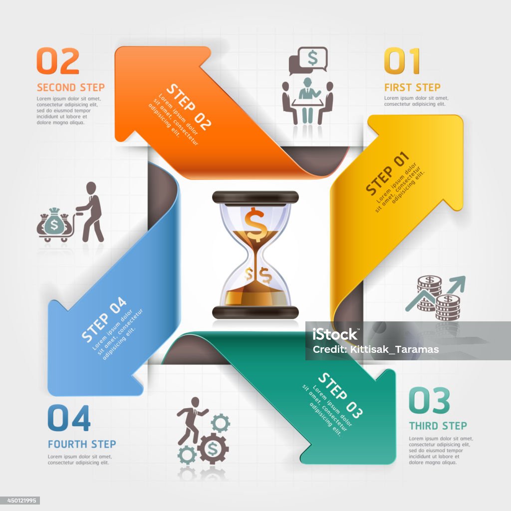 Business management planning infographics template. Abstract arrow sand clock concept. Business management planning infographics template. Vector illustration. can be used for workflow layout, diagram, number options, step options, banner, web design Abstract stock vector