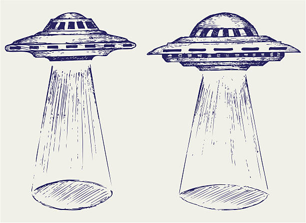 przestrzeń latający spodek - vintage ufo stock illustrations