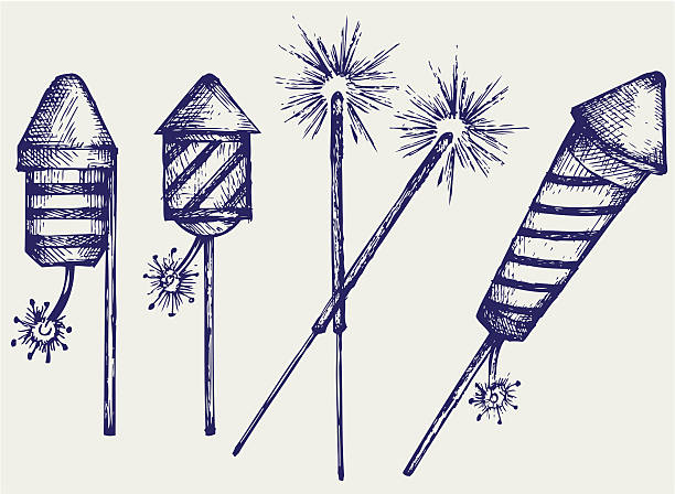 Fireworks Fireworks. Doodle style firework explosive material illustrations stock illustrations