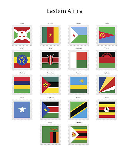 東アフリカ郵便切手のコレクション旗 - republic of malawi点のイラスト素材／クリップアート素材／マンガ素材／アイコン素材