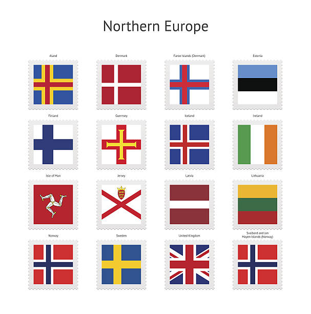 北ヨーロッパ郵便切手のコレクション旗 - スヴァールバル島点のイラスト素材／クリップアート素材／マンガ素材／アイコン素材