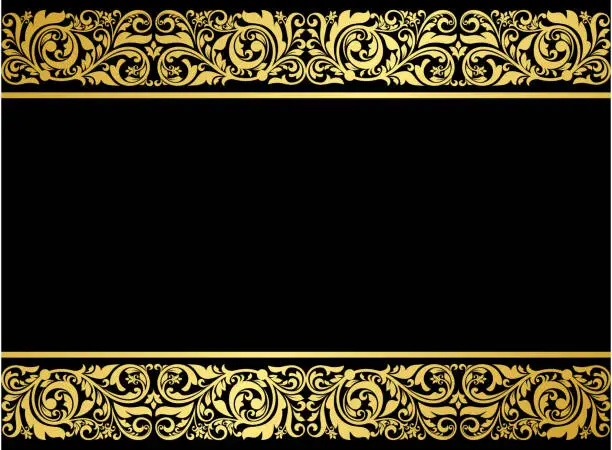 Vector illustration of Floral border with gilded elements