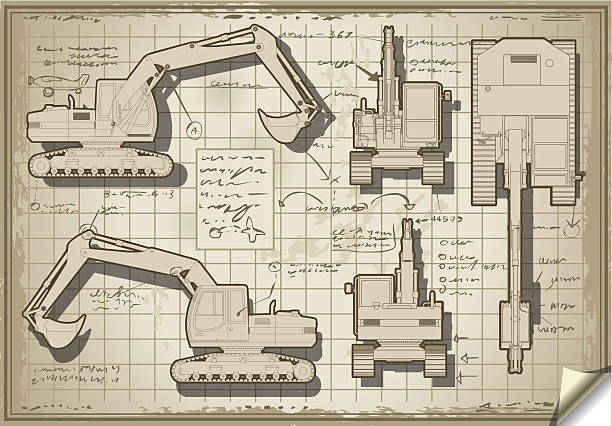 Old Excavator Project in Five Orthogonal Views http://imageshack.us/a/img268/4665/emailmet.jpg piston diagram stock illustrations