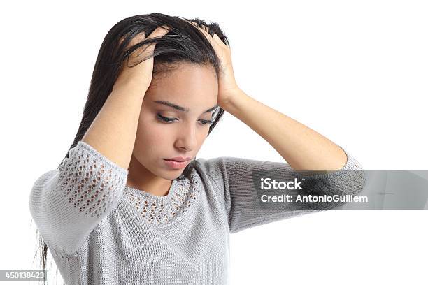 Arab Woman Worried With Hands In The Head Stock Photo - Download Image Now - Adult, Adults Only, Arabia