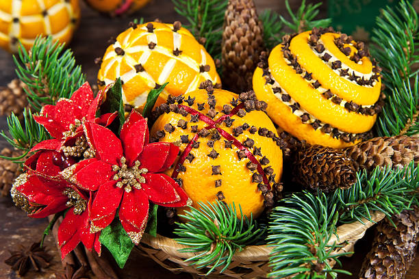 istock Christmas decoration with oranges and fir tree 450142497