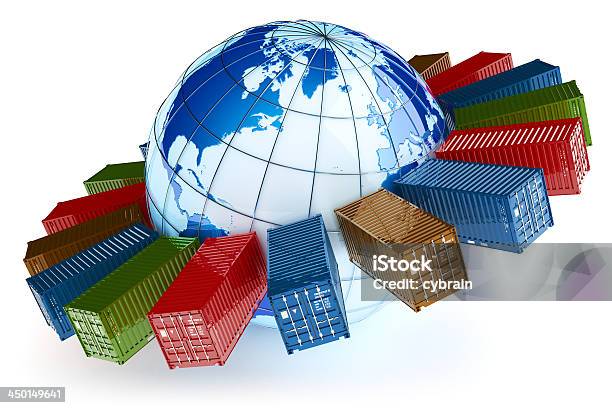 International Container Transportation Icon Stock Photo - Download Image Now - Globe - Navigational Equipment, Business, Cargo Container