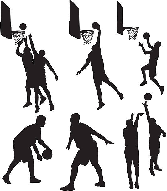 바스켓볼 플레이어-그림자 - basketball basketball player slam dunk making a basket stock illustrations