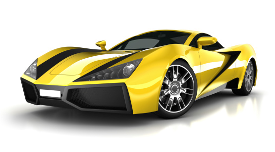 Unique 3d modelled brandless, generic sports car in studio - isolated on white with clipping path