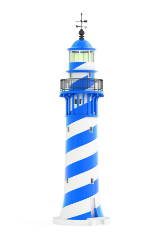 Lighthouse with blue stripes. Hi-res digitally generated image.