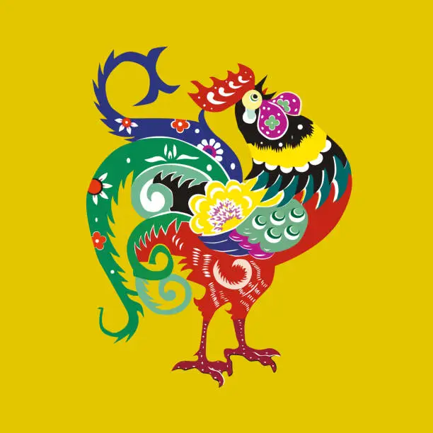 Vector illustration of Chinese cue paper style cock pattern