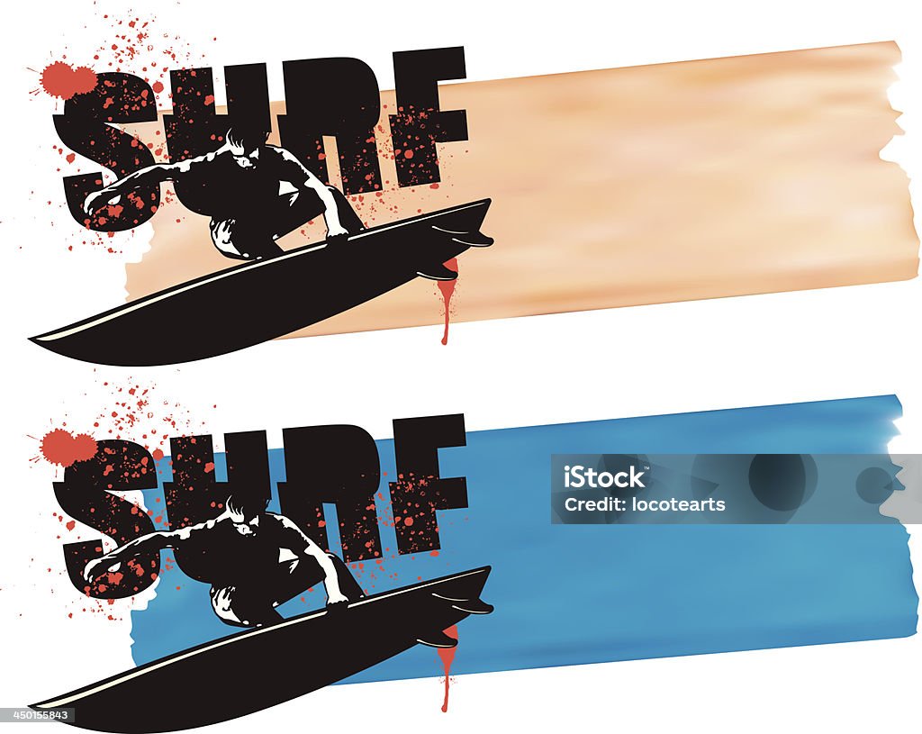 Navegue en banner con surfista salto - arte vectorial de Desafío libre de derechos