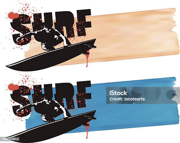 Surf Banner Con Surfista Saltando - Immagini vettoriali stock e altre immagini di Illustrazione - Illustrazione, Sfida, Surf