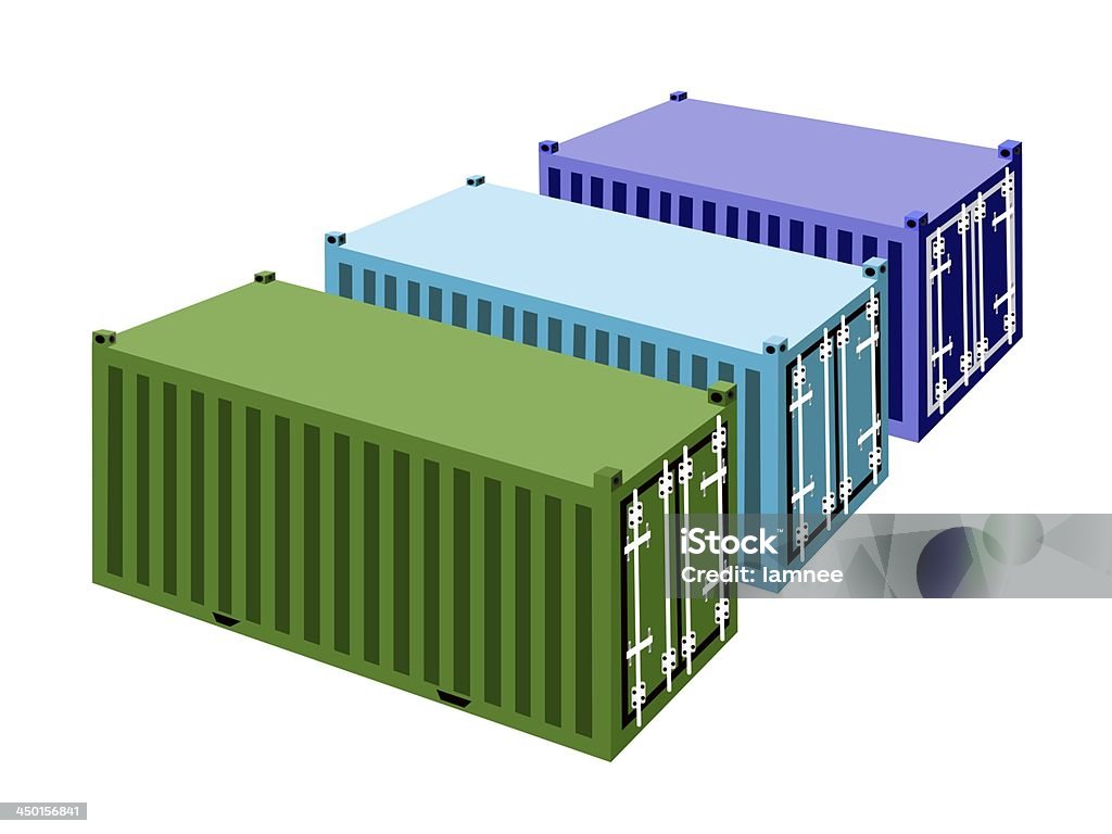 Tres contenedores de transporte sobre un fondo blanco - Ilustración de stock de Cajón para embalar libre de derechos