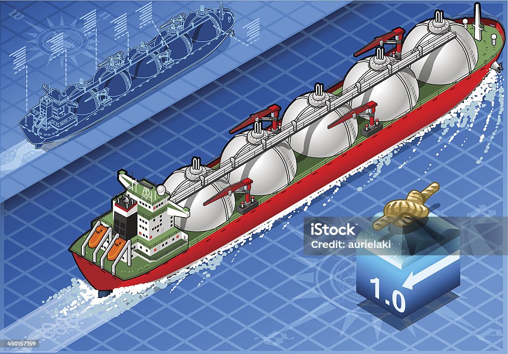 Isométricos buque cisterna de navegación de Gas - arte vectorial de Buque tanque petrolero libre de derechos