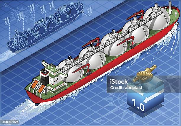 Ilustración de Isométricos Buque Cisterna De Navegación De Gas y más Vectores Libres de Derechos de Buque tanque petrolero - Buque tanque petrolero, Proyección isométrica, Ancla - Parte del barco