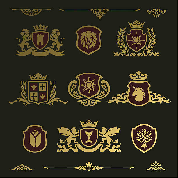 ilustrações, clipart, desenhos animados e ícones de heraldic shields - coat of arms insignia lion nobility