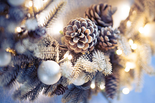 크리스마스 화관 클로즈업 - wreath christmas door snow 뉴스 사진 이미지
