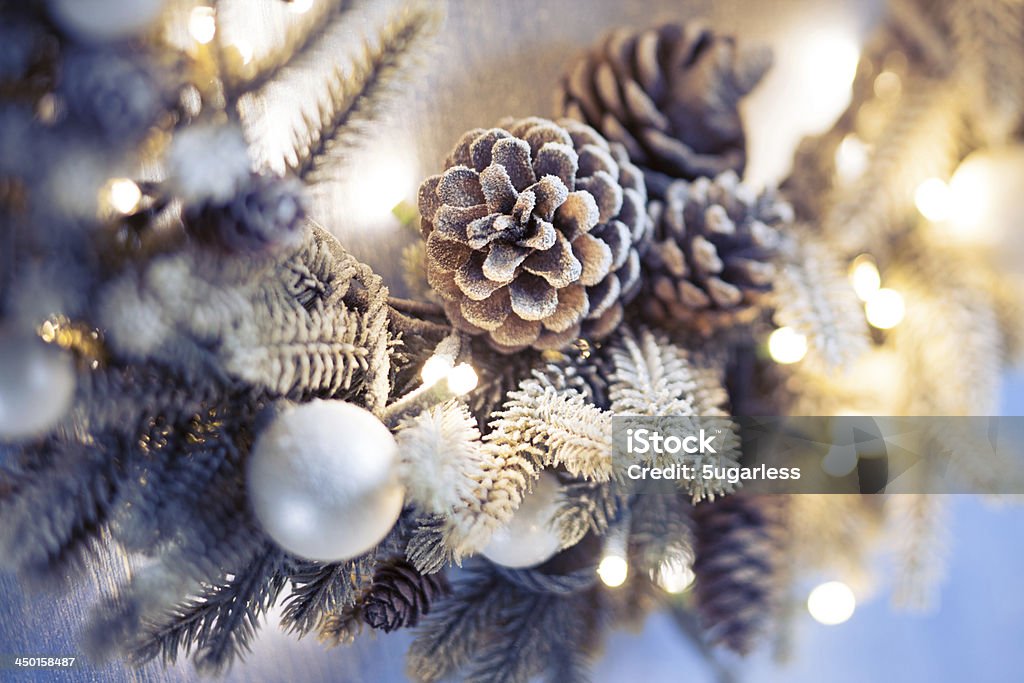 Christmas wreath closeup Christmas wreath selective focus closeup Christmas Tree Stock Photo