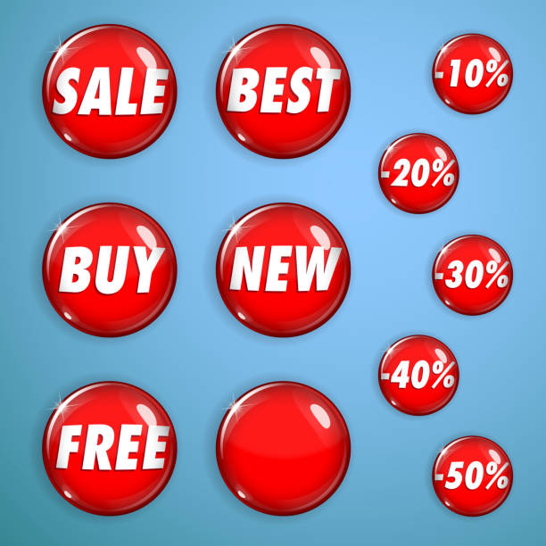 istock Set of red shiny buttons on sale 450158689