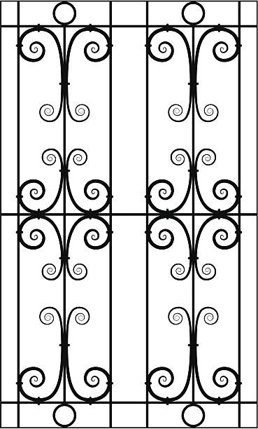 Wrought Iron Window Design Silhouette Cutout Seamless Vector Illustration of Wrought Iron Design Pattern rail fence stock illustrations