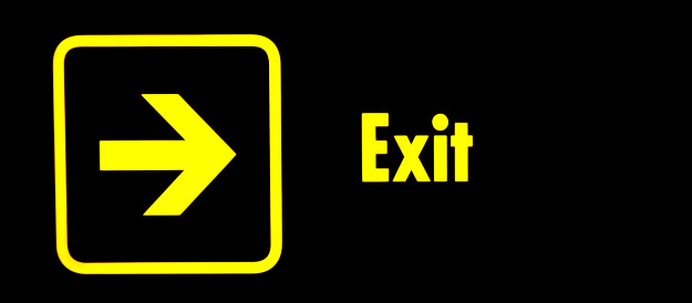 Yellow exit sign with text