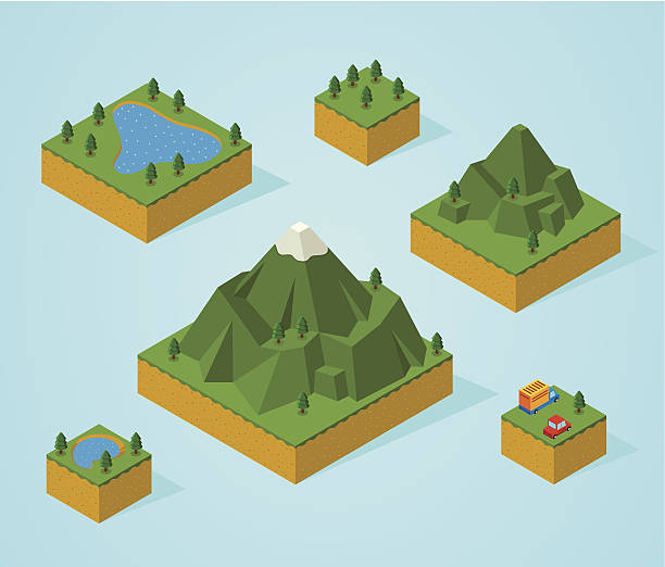 ilustracja wektorowa z isometric mapy sztuk - mountain landscape mountain peak small stock illustrations