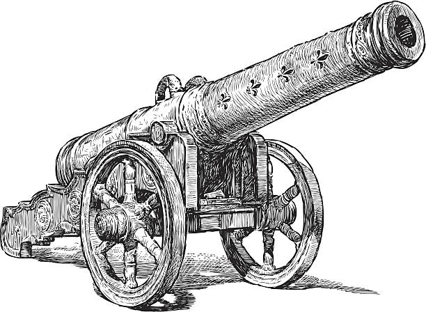 medieval cannon Vector drawing of an ancient cannon. cannon artillery stock illustrations