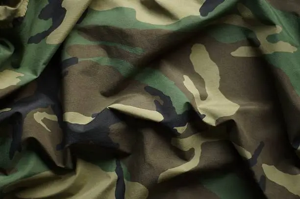 Woodland material on camouflage