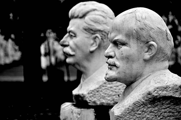 Lenin and Stalin Statue in Moscow Park of the fallen Statues, Gorki Park, Moscow, Lenin and Stalin vladimir lenin photos stock pictures, royalty-free photos & images