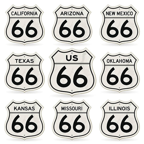 전체 route 66 징후 수집 - route 66 road number 66 highway stock illustrations