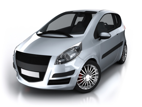 Brandless, generic modern hybrid car in studio - isolated on white with clipping path