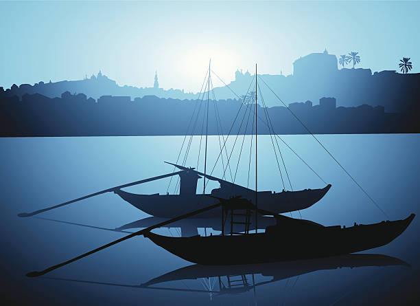 Rabelo boats in Porto vector art illustration