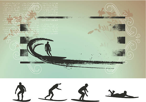 небесный фон с серфинг большая волна и rider - adventure australia big wave surfing best in show stock illustrations