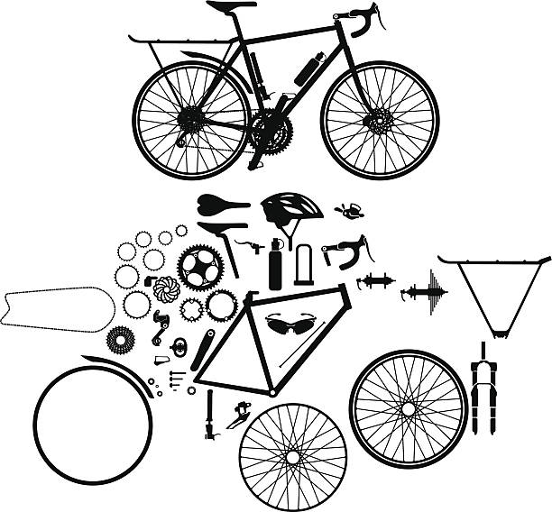 ilustraciones, imágenes clip art, dibujos animados e iconos de stock de bicicleta y piezas - bicycle chain bicycle gear chain gear