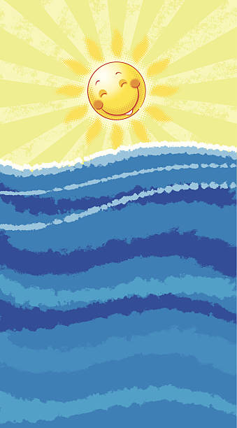 Sun and sea vector art illustration