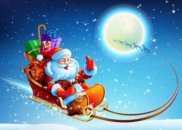 Vector illustration of santa claus in a sleigh