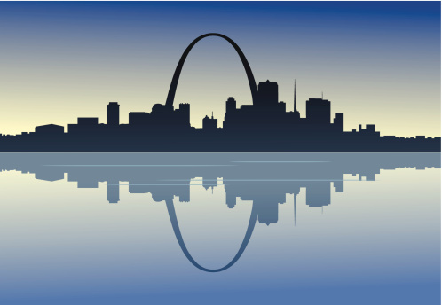 A silhouetted view of downtown St. Louis, Missouri.