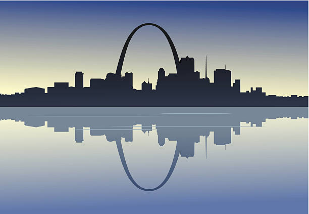 Saint Louis Downtown Riverfront A silhouetted view of downtown St. Louis, Missouri. st louis skyline stock illustrations