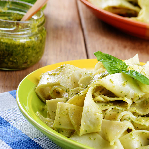 istock Pasta papardelle with pesto sauce 450221351