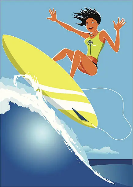 Vector illustration of Surfer girl on a wave