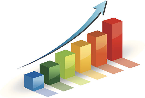ilustrações, clipart, desenhos animados e ícones de gráfico de negócios com seta o crescimento de progresso e azul. - graph growth chart finance